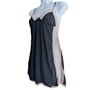 Sophie B. Black Pink Lace Full Slip Dress Stretchy Lingerie Sleepwear